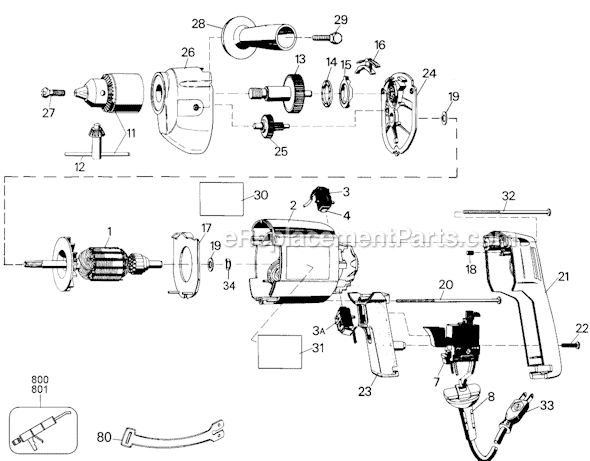 Page A Diagram and Parts List for 7277-04 Type 1 Black and Decker Hammer Drill